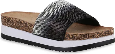 Produktbild von VAN HILL Damen Pantoletten Sandaletten Plateau Strass Schuhe 841091, Farbe: Schwarz, Größe: 36