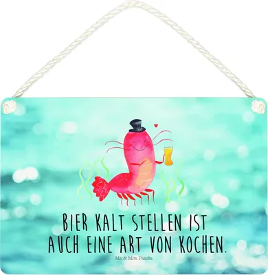 Produktbild von Mr. & Mrs. Panda Schild Hummer Weizen DIN A4 - Oceanblue - Geschenk, Wirtschaft, Holzschild, Kneipe, Bier, Meer, Gasthaus, Wandbild Holz, Kochen, Türschild, Garnelen