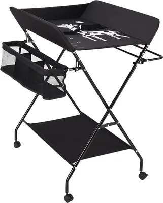 Image de Table à langer pour bébé - Station à langer pliable - Réglable en hauteur - Avec espace de rangement - Cadre en fer & tissu Oxford - Pour 0-12 mois - Noir