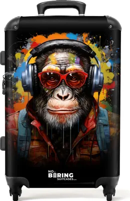 Produktbild von NoBoringSuitcases.com® Großer Koffer - Schimpanse mit Kopfhörern und Graffiti-Spray - Kombinationsschloss TSA - Hartschalen Trolley 4 Rollen - 72 liter - Reisekoffer - 66 cmKoffer Mittelgroß 67x43x25 cm, 72L,