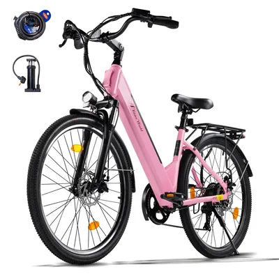 Obrázek produktu pro Elektrické kolo pro dospělé - model A32 - motor 250W - 36V, baterie 12,8Ah (lithium-iontová) - kola o průměru 66 cm - skládací, dvoumístné - růžové