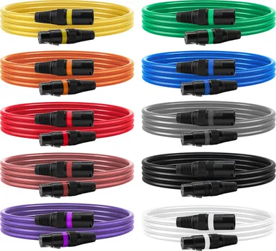 Immagine prodotto di SucceBuy Cavo XLR da 2 m, confezione da 10, cavo microfonico DMX bilanciato (da maschio a femmina), cavo XLR a 3 pin placcato oro per luci di scena, microfoni, amplificatori e console di mixaggio