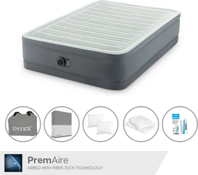 Produktbild von Intex Luftbett - 2 Personen- 137 x 191 x 36 cm - Grau - Mit elektrischer Pumpe, Spannbettlaken Anthrazit, Kopfkissen, Molton 2 in 1 Kissenbezüge en Reperaturset