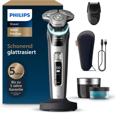Produktbild von Philips i9000 Prestige XP9204/33 Elektrischer Nass- und Trockenrasierer mit SkinIQ, Rotationstrasierer, Silber, SkinIQ, GroomTribe, Android, iOS, Akku