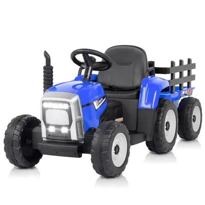 Produktbild von FCH 12V 7Ah Elektrotraktor mit abnehmbarem Anhänger und 2,4G Fernbedienung, Kinder Aufsitztraktor mit LED Lichtern, Musik, Hupe & USB Funktionen, Blau