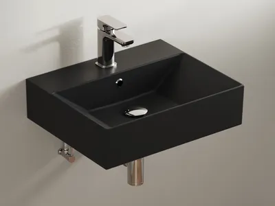 Produktbild von Aqua Bagno Keramik Waschtisch 50cm Waschbecken auch als Aufsatz schwarz matt