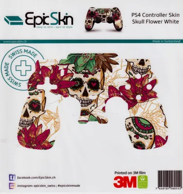 Produktbild von PS4 Controller Skin - Design Aufkleber Skull Flower White