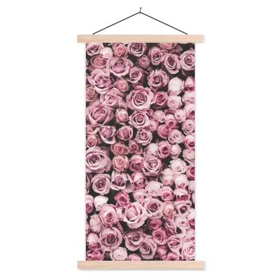 Produktbild von MuchoWow® Textilposter Blumen - Rosen - Natur - Rosa - Botanisch 60x120 cm mit holzfarbenen Rahmen - Holz