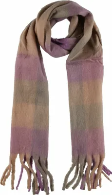 Produktbild von XXL Schal Damen Frauen Halstuch Karo Muster mit Fransen Beige/Lila