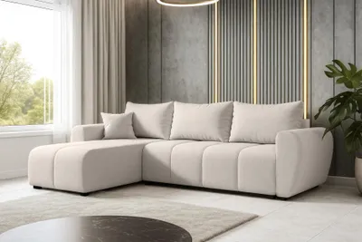 Image de AX LIVING Canapé d'angle avec fonction sommeil Malatya L Mini canapé d'angle Beige G