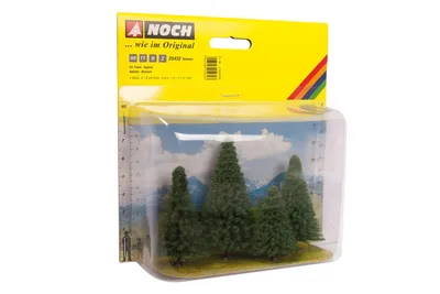 Produktbild von NOCH 4 Tannen 4-8 cm hoch, Modellbau Bäume für Modellbahn Spur H0 TT N Z und Diorama Landschaftsgestaltung mit Beflockung.