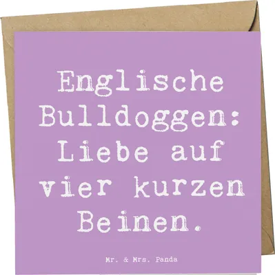 Produktbild von Mr. & Mrs. Panda Klappkarte Spruch Englische Bulldogge Liebe - Lavendeltraum - Geschenk, treue Hunde, Glückwunschkarte, sanfter Charakter, Hunderassen Beschreibung