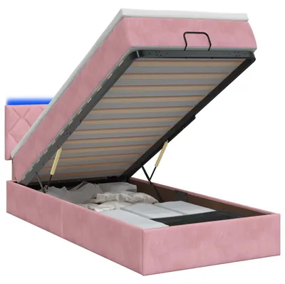 Productafbeelding van Ottomaanbed met matras en LED-verlichting, roze, 100 x 200 cm, fluweel