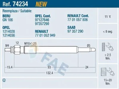 Produktbild von FAE 74234 Diesel Glühkerze für OPEL Vectra C Caravan (Z02) M10x1,25