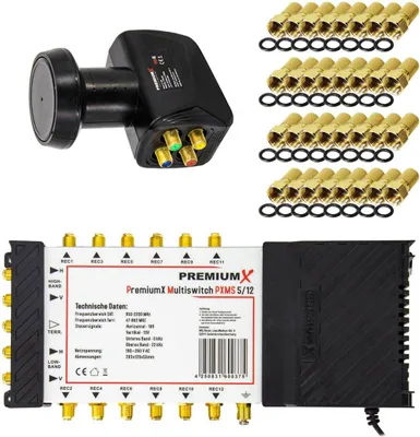 Produktbild von PremiumX Multischalter Set 5/12 Multiswitch SAT Quattro LNB 32x F-Stecker