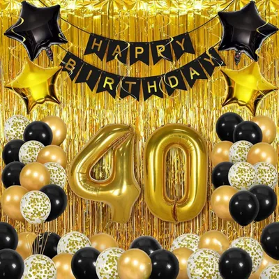 Immagine prodotto di Set di decorazioni - Palloncini - 40° compleanno - Oro e nero - Tenda - Parete - Festa - XL