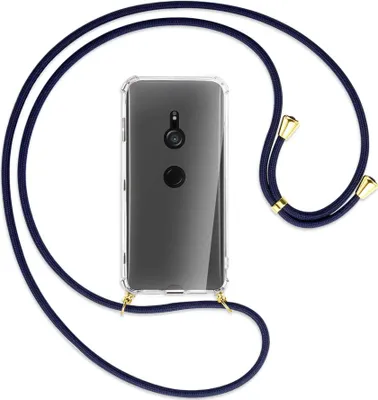 Produktbild von Handykette Backcover-Schutzhülle mit Band (Metall goldfarben) für Sony Xperia XZ3 - dunkelblau