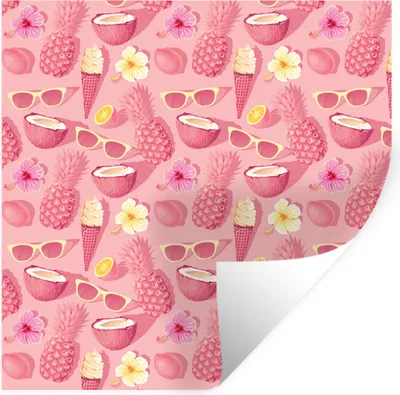 Produktbild von MuchoWow® Wandtattoo Wandsticker Wandaufkleber Sommer - Rosa - Muster 30x30 cm Selbstklebend und Repositionierbar - Repositionierbar - Wasser abweisend