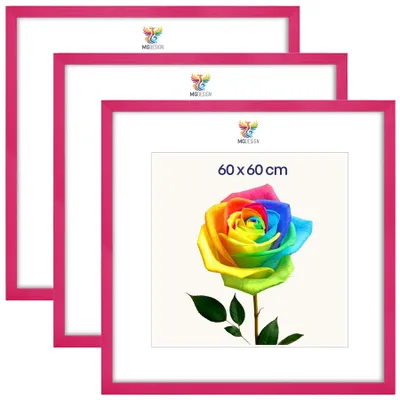 Obrázok produktu pre MG Design, sada 3 kusov rámov na obrazy, 60 x 60 cm – rám na plagáty s ružovým dreveným rámom a nárazuvzdorným akrylovým sklom, vhodné na zavesenie vertikálne aj horizontálne, s robustným systémom na upevnenie na stenu