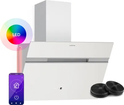 Obrázek produktu pro Klarstein Smart Alina digestoř – digestoř 60 cm, 600 m³/h, energetická účinnost A, LED osvětlení, 68 dB, odsávání vzduchu a recirkulace, inteligentní ovládání, bílý