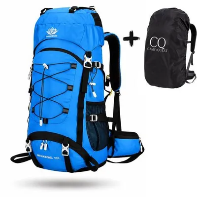Productafbeelding van CarryQuest® - Wandelrugzak 60L, nylon met regenhoes, drinkreservoir, schoenvak, blauw