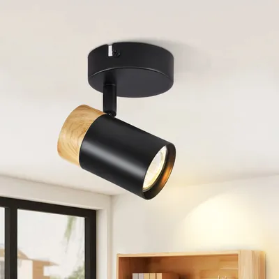 Produktbild von ZMH Deckenleuchte Holz Deckenstrahler 1 Flammig GU10 Deckenlampe Schwarz Schwenkbar 330° Spotlight für Flur Garage Wohnzimmer Schlafzimmer Küche
