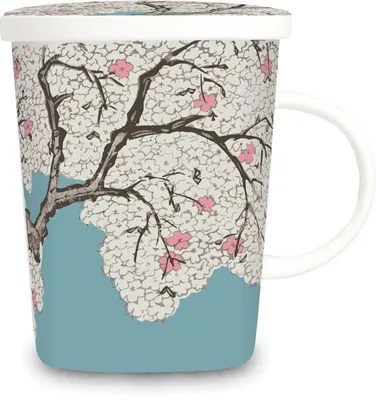 Produktbild von [ MANDELBLÜTE ] chinesisches Porzellan / Teebecher + Sieb & Deckel / Becher / Mug