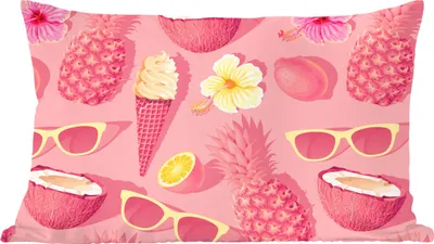 Produktbild von MuchoWow® Zierkissen Sofakissen Wohnzimmer Dekokissen 50x30 cm Sommer - Muster - Rosa - Wohnzimmerdekoration - Polster mit Photo