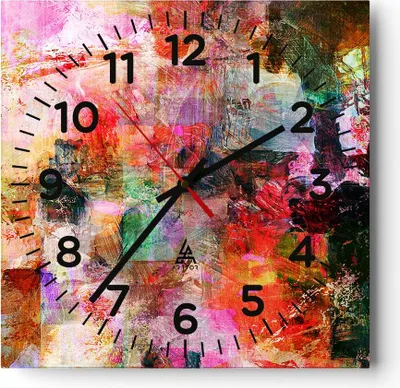 Produktbild von Wanduhr - Quadrat - Glasuhr - Abstraktion modern - 30x30cm - Schleichendes Uhrwerk - Lautlos - zum Aufhängen bereit - Dekoration Modern - Wanddekoration aus Glas - C4AC30x30-3545