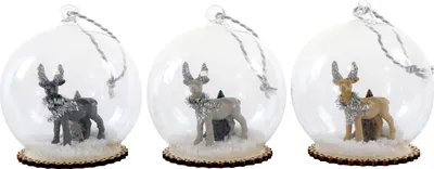 Image de Hoff INTERIEUR 2798 BOULE DE VERRE HIRSCH Set de 3 boules de Noël env. ø8cm ; hauteur 10cm verre bois
