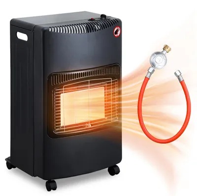 Produktbild von Peviasot Gasofen Keramik 4200 Watt mit 3 Stufen, Sauerstoffmangelsicherung, Gasschlauch & Regler, 5 Rollen, inkl. 2 EU-Adaptern
