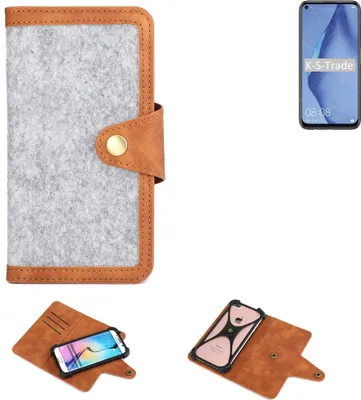Produktbild von K-S-Trade Handyhülle kompatibel mit Huawei P40 Lite Schutzhülle Filz-Hülle Kunst-Leder hellgrau braun (1x)
