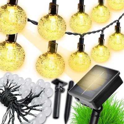 Produktbild von Solar Lichterkette Außen, 10 Meter, warmweiß, 3 Lichtmodi, Wasserdicht, 100 LEDs Kugeln, Ideal für Garten, Terrasse, Balkon - Retoo