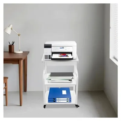 Produktbild von Druckerständer mit Ablage für Büro und Arbeitszimmer, 3 Ebenen, 50 x 40 x 74,5 cm, mit Rollen