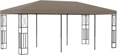 Image de Pavillon de 6x3 mètres, couleur taupe, en tissu, pour terrasse, idéal pour le jardin, résistant aux intempéries
