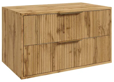 Immagine prodotto di Badplaats Mobile Sottolavabo Rimini 80 cm – Rovere – Mobile Bagno Sospeso con 2 Cassetti e Maniglie Dorate