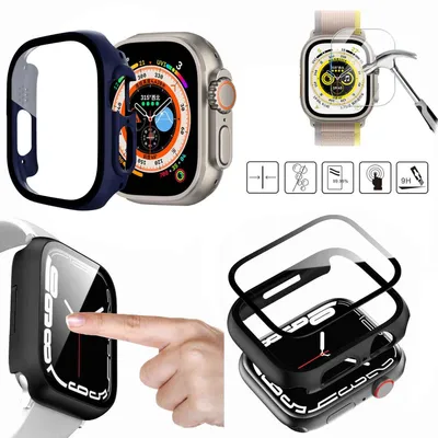 Immagine prodotto di Per Apple Watch Ultra 1 + 2 49mm 2 in 1 Watch Case Watch Cover + H9 Hard Glass Blu Scuro