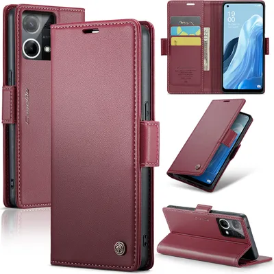 Image de Oppo Reno8 4G Housse, Portefeuille en cuir Porte-carte Housse de protection avec fonction de support pour Oppo Reno8 4G Rouge