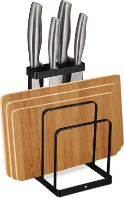 Produktbild von Famanu Küchenorganizer 2 in 1 - Schneidebrett und Messerhalter schwarz