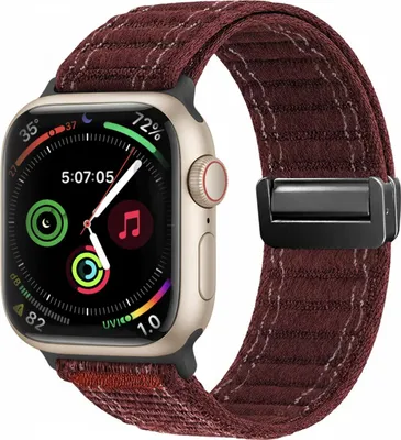 Produktbild von Smartwatch Armband für Apple Watch Series 1 42mm Nylon Textil Band Ersatzband Wechselband Magnetverschluss flexibel atmungsaktiv Rot Weinrot