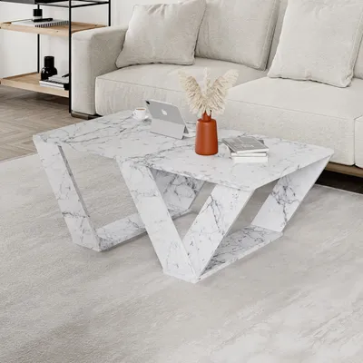 Immagine prodotto di Skye Decor, Pipra - Carrara Marble, tavolino da salotto, marmo di Carrara, pannelli truciolari rivestiti al 100% in melamina, 110 x 60 x 40 cm