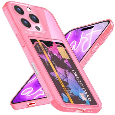 Obrázok produktu pre NALIA, neónový silikónový obal pre iPhone 16 Pro – s priehradkou na karty a výraznou farbou – CARDPOP (nárazuvzdorný obal na telefón) – značka z Berlína – ružová