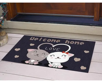 Productafbeelding van Welkomstmat, antislip, 40x60 cm, bloemenweide-motief, geschikt voor binnen- en buitengebruik, met afbeelding van een puppy