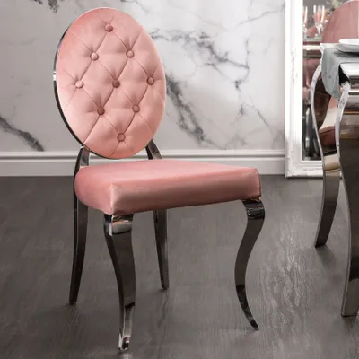 Produktbild von Eleganter Stuhl MODERN BAROCK altrosa Samt mit Knöpfen Edelstahlbeine