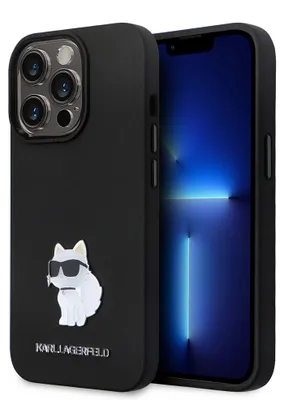 Produktbild von Fall Karl Lagerfeld Silikon Choupette Metall Pin Na Iphone 14 Pro - Czarne