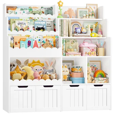 Produktbild von Kinderregal mit 4 Boxen Weiß Bücherregal Spielzeugschrank Kinderzimmer Möbel