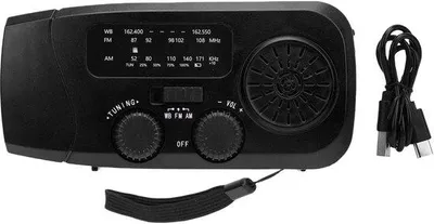 Obrázok produktu pre Solárne prenosné rádio s funkciou núdzového vysielania – s možnosťou ručného dobíjania – vodeodolné (IPX3) – LED lampa – batéria s kapacitou 2000 mAh – ideálne na kempovanie – meteorologická stanica