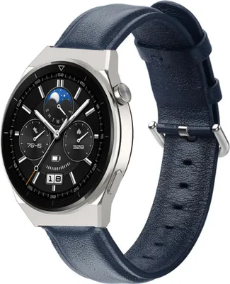 Produktbild von Strap-it Huawei Watch GT 3 Pro 46mm Lederarmband (Dunkelblau)