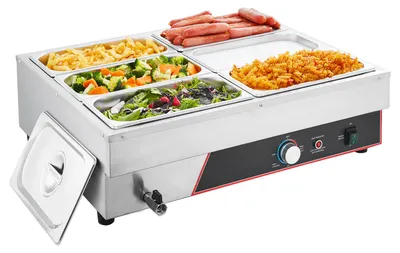 Obrázek produktu pro SucceBuy komerční ohřívač jídla s 6 nádobami (velikosti 1/3) a napájecím kabelem, 1500 W nerezový ohřívač pro bufety, ohřívač jídla s vodní lázní pro restaurace, oslavy a bufety