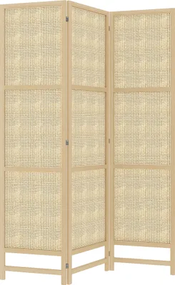 Image de HOMCOM Paravent 3 pièces 135 x 180 cm Cloison de séparation en rotin PP, pliable Cloison de séparation visuelle pour le salon Naturel